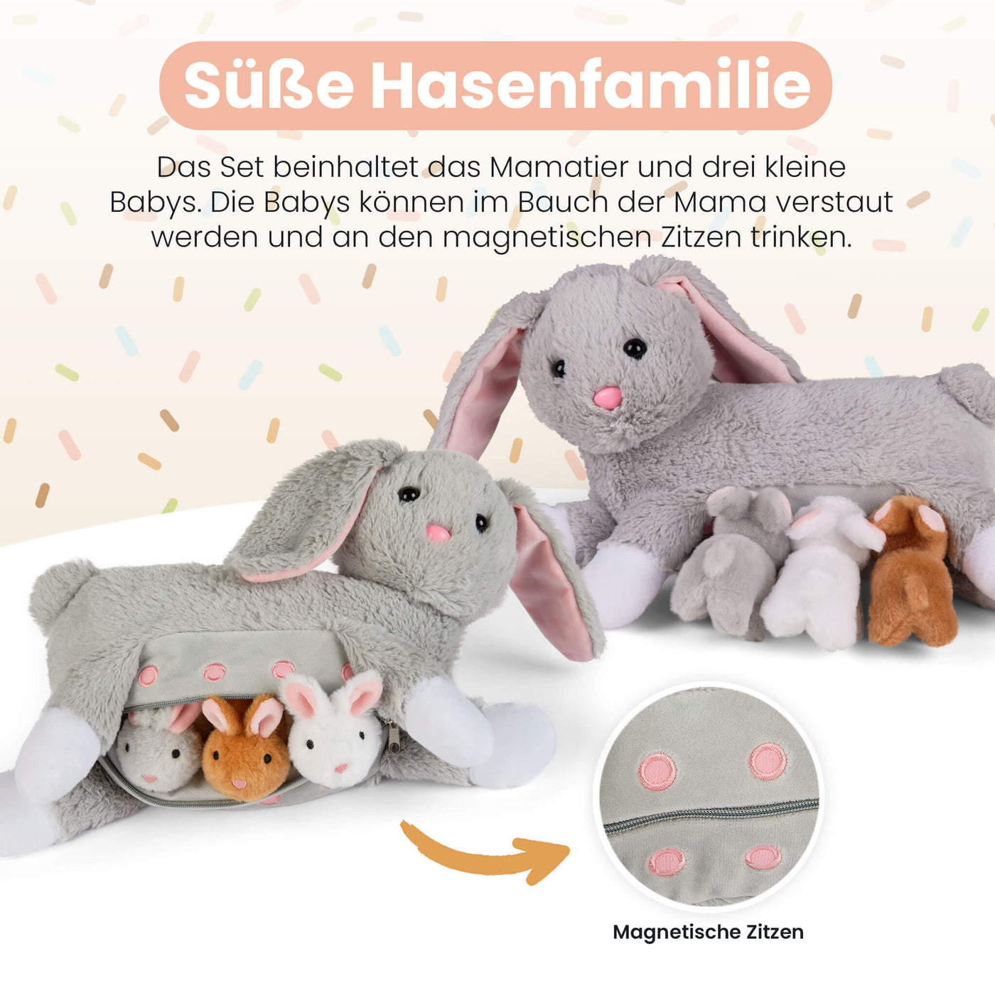 Mamanimals Kuscheltier Hase Magnetische Zitzen