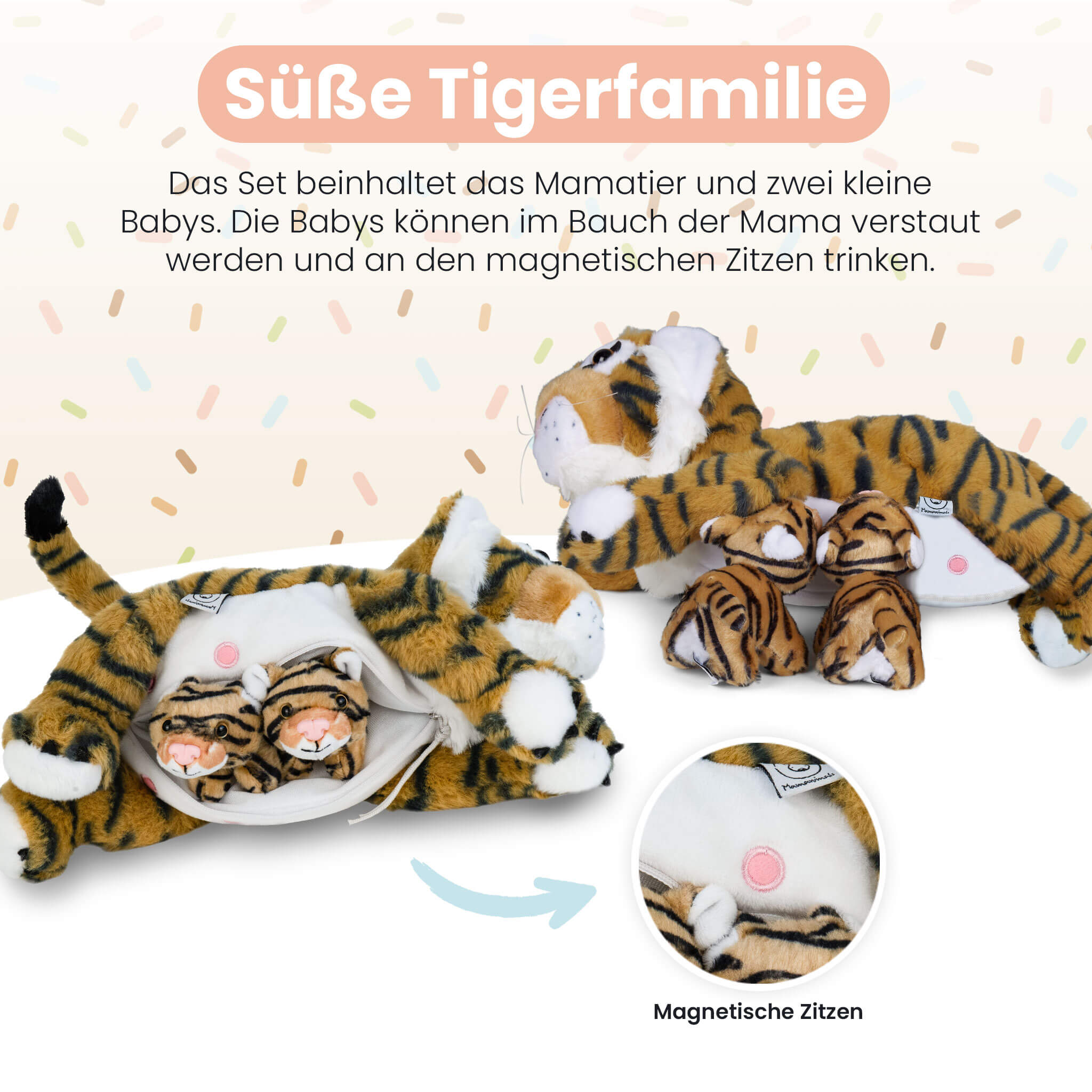 Mamanimals Kuscheltier Tiger Magnetische Zitzen