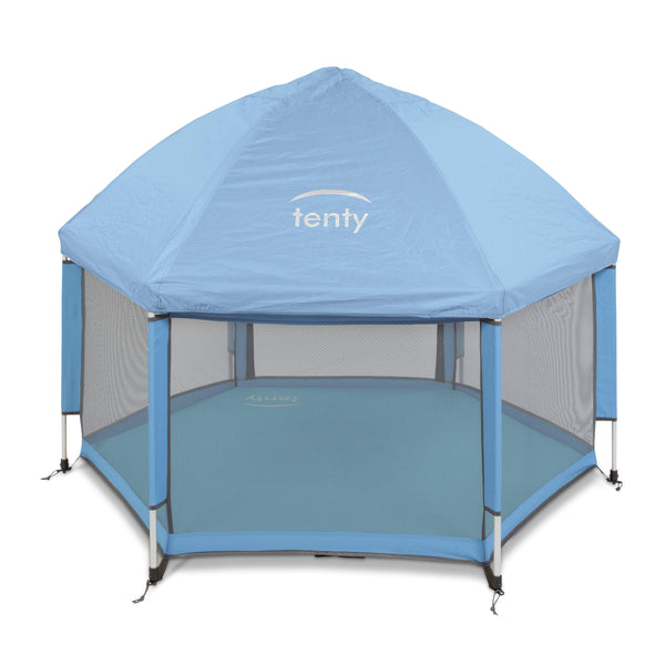 Tenty Laufgitter für Babys mit Matte und Dach in Blau