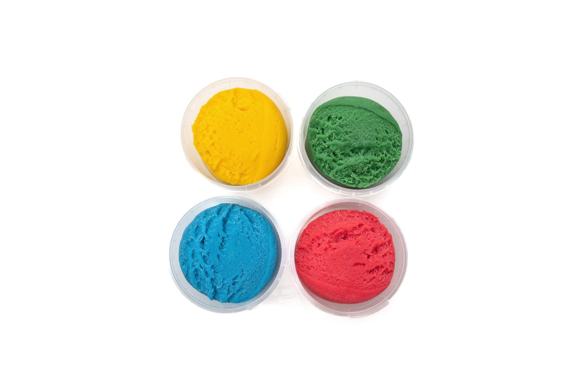 Vegane Knete im 4er Set – Gelb, Grün, Rot & Blau